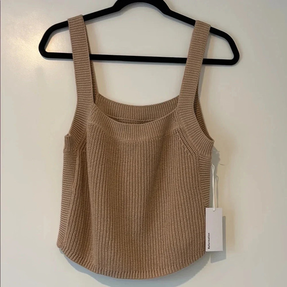 Reformation Tops - NWT Reformation Cream Ribbed Fitted Tank Top with Square Neck